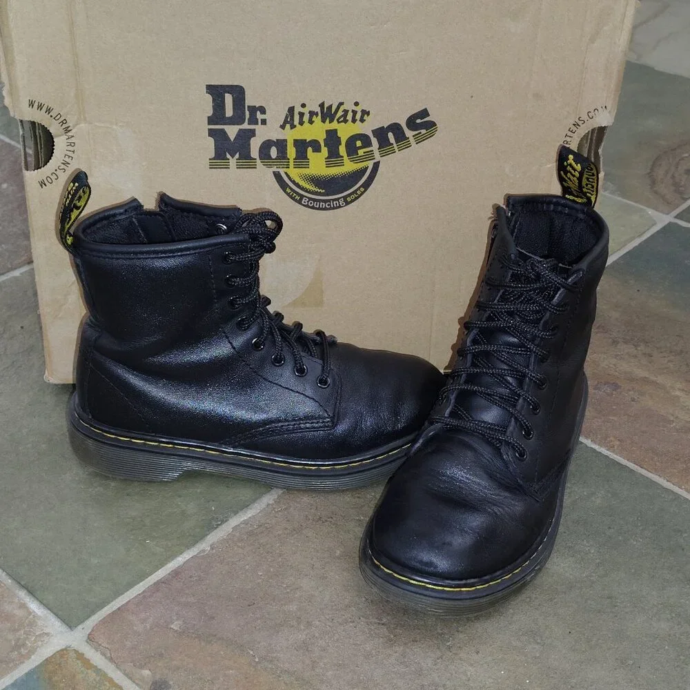 Dr. Martens Black Soft Leather Lace Up Zip Boot